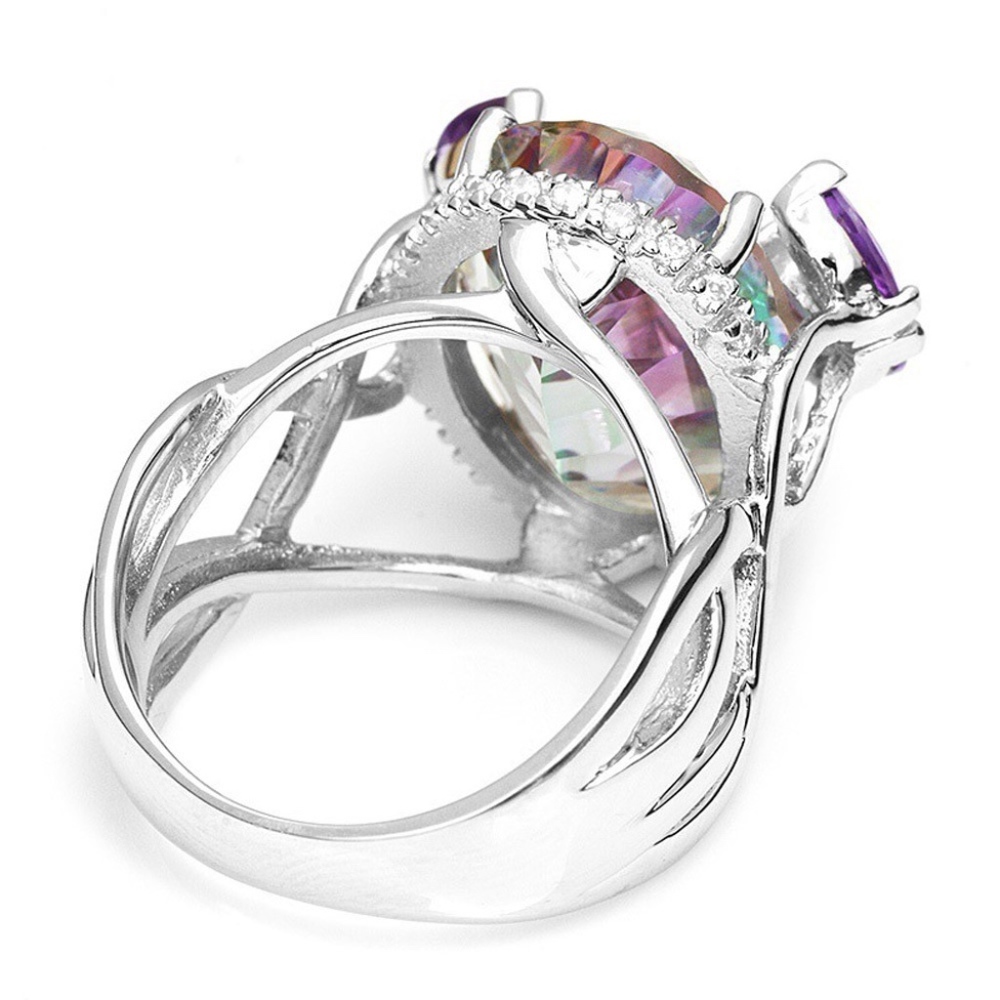 Mystic Fire Rainbow Quartz CZ Sterling Silver Ring - Picture 4 of 8